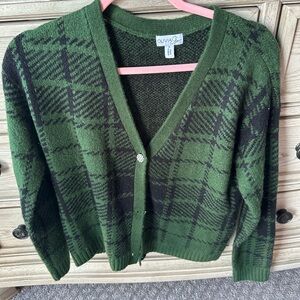 green & sparkly plaid cardigan